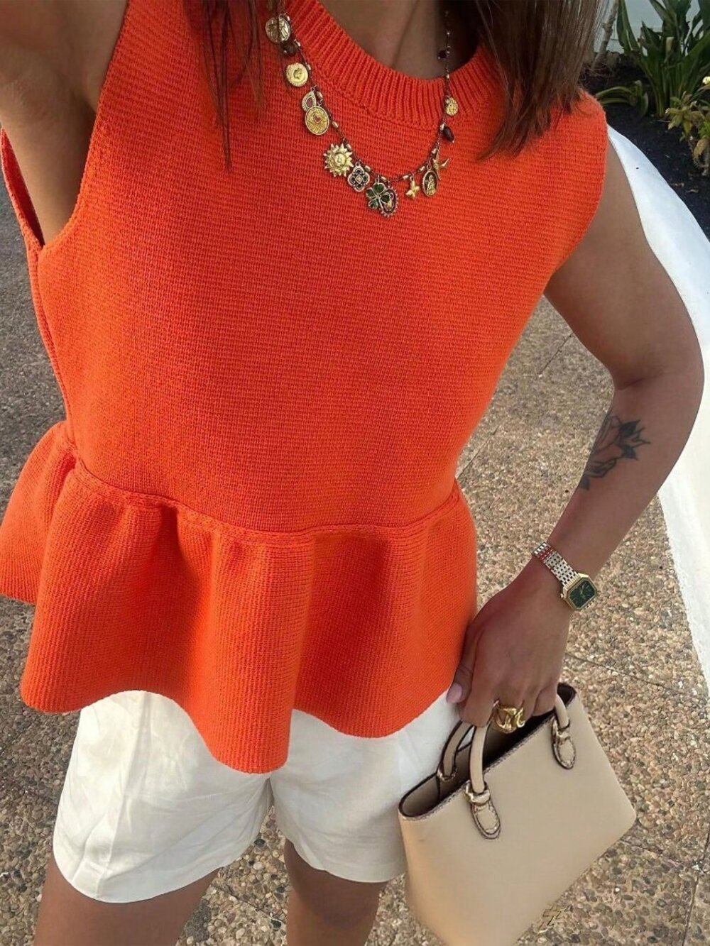 Orange Casual Minimalist Women's Sleeveless Knit Tank Top
